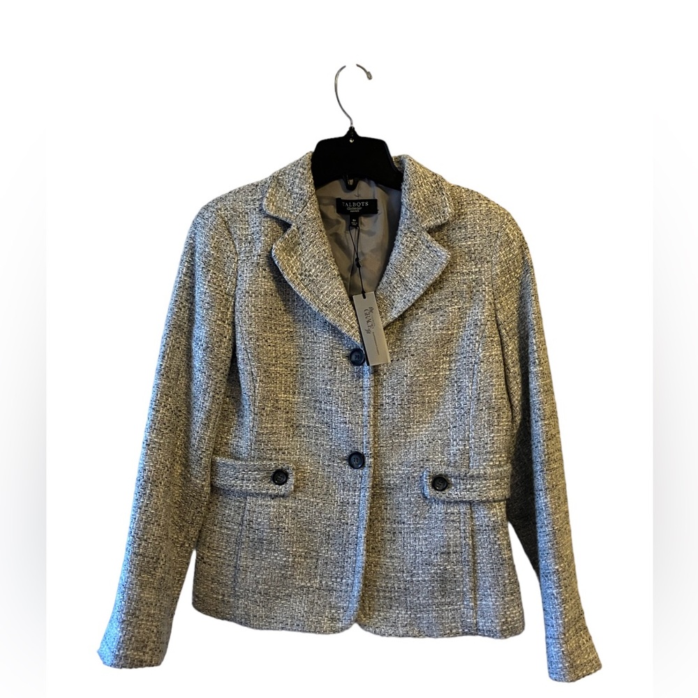 Talbots Women’s Gray and Silver Metallic Blazer Size 8P. NWT.